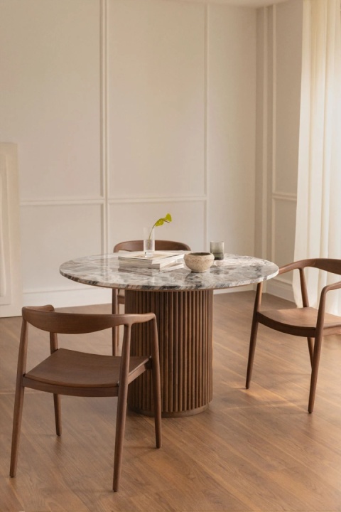 Okrągły stół jadalniany z naturalnego kamienia i drewna mango Giselda(Ø120 cm)