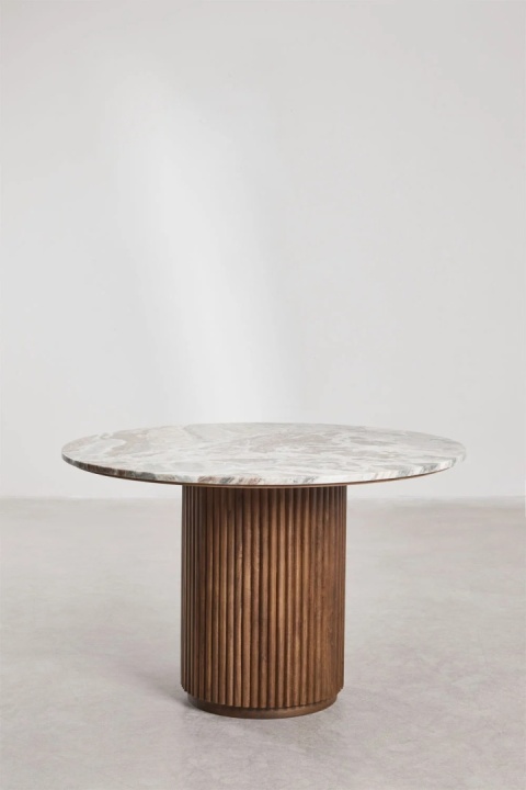 Okrągły stół jadalniany z naturalnego kamienia i drewna mango Giselda(Ø120 cm)