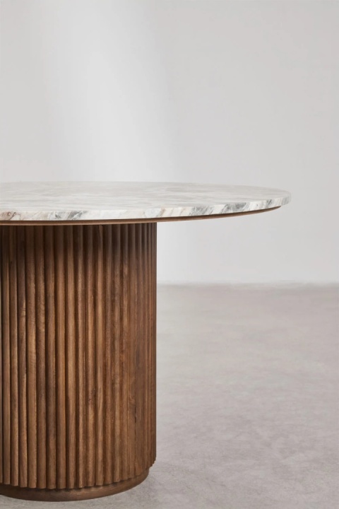 Okrągły stół jadalniany z naturalnego kamienia i drewna mango Giselda(Ø120 cm)