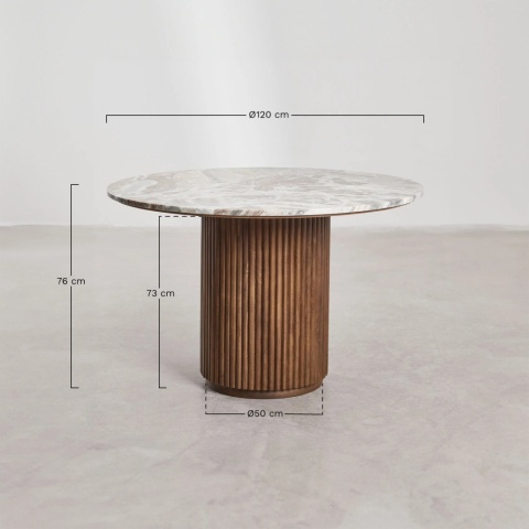 Okrągły stół jadalniany z naturalnego kamienia i drewna mango Giselda(Ø120 cm)