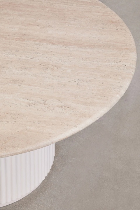 Okrągły stół jadalniany z naturalnego kamienia i drewna mango Giselda Travertyn 140cm