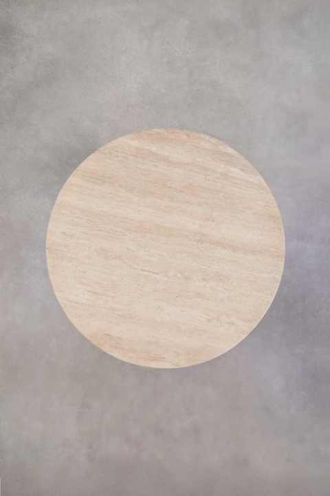 Okrągły stół jadalniany z naturalnego kamienia i drewna mango Giselda Travertyn 140cm