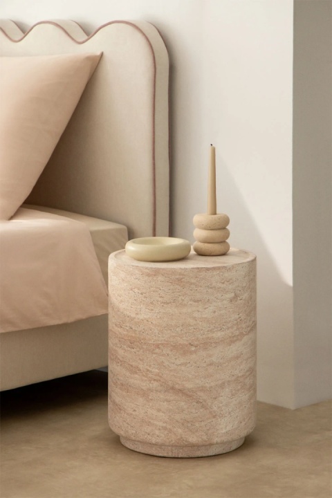 Okrągły stolik nocny Ø35 cm z cementu Darwys biały