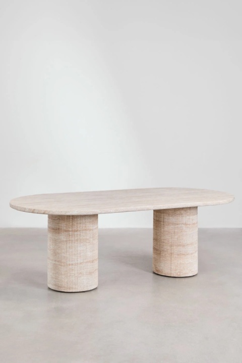 Owalny stół jadalniany 220x100 cm w wyglądzie cementu trawertyn Velia