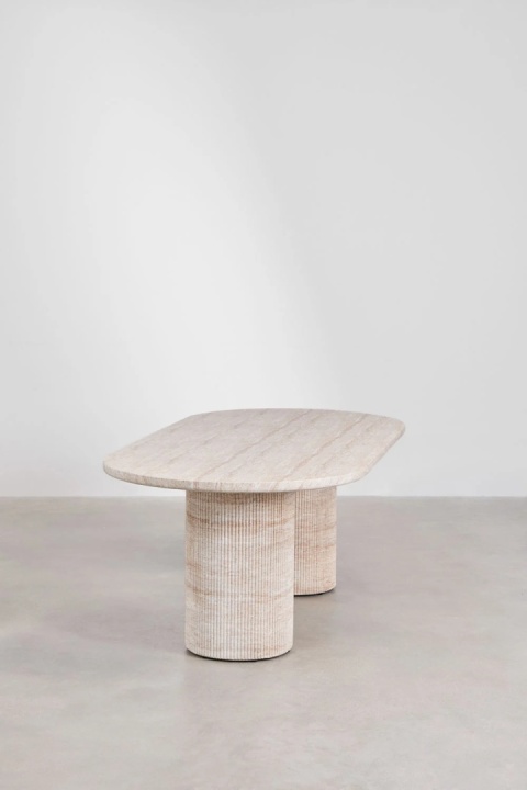 Owalny stół jadalniany 220x100 cm w wyglądzie cementu trawertyn Velia