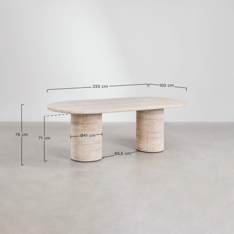 Owalny stół jadalniany 220x100 cm w wyglądzie cementu trawertyn Velia