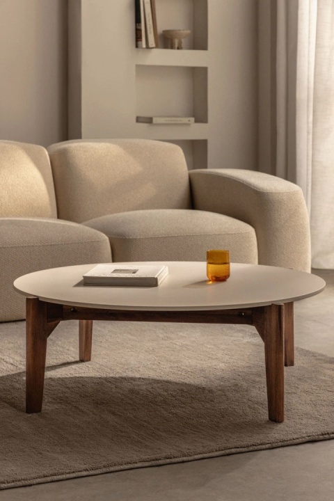 Okrągły stolik kawowy z cementu i drewna akacjowego Xajul 100cm