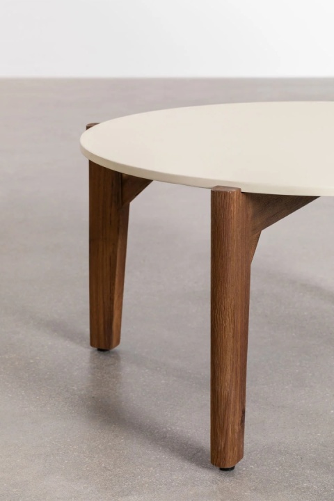 Okrągły stolik kawowy z cementu i drewna akacjowego Xajul 100cm