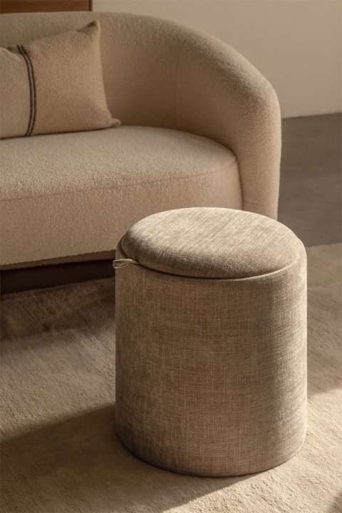 Okrągły tapicerowany puf Berkeleni z tacką i schowkiem ciemnoszary Ø40 cm