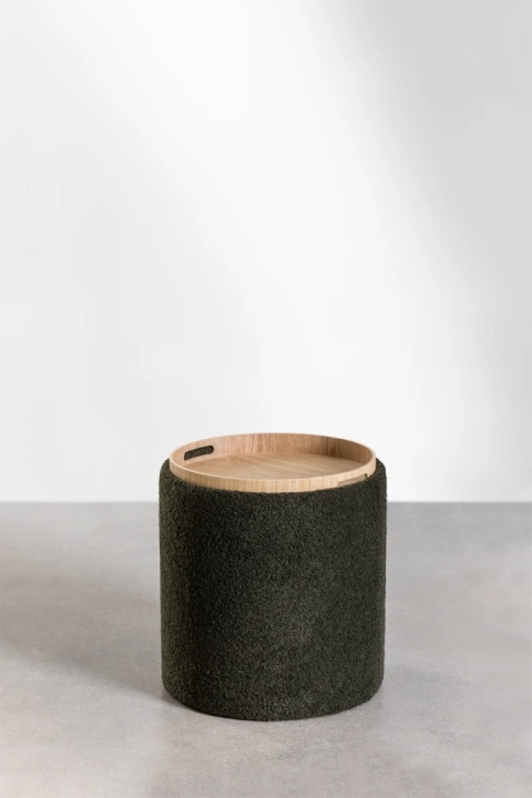 Okrągły tapicerowany puf Berkeleni z tacką i schowkiem zielony Ø40 cm