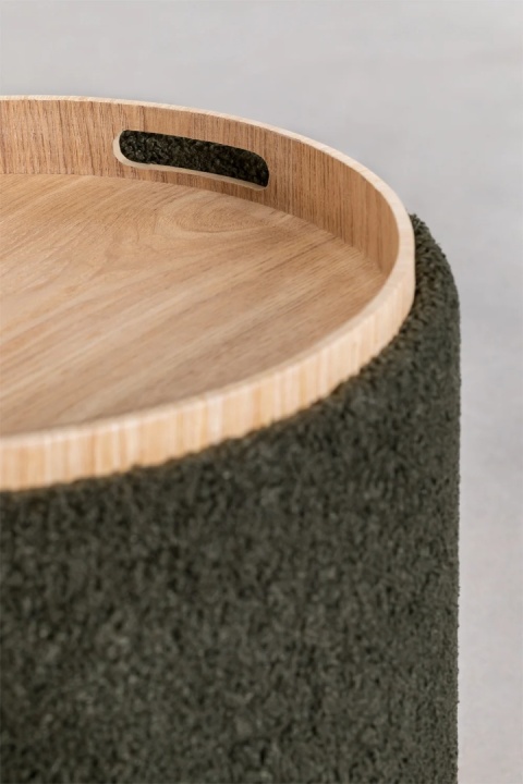 Okrągły tapicerowany puf Berkeleni z tacką i schowkiem zielony Ø40 cm