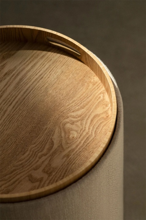 Okrągły tapicerowany puf Berkeleni z tacką i schowkiem jasnoszary Ø40 cm