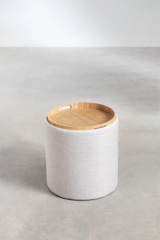 Okrągły tapicerowany puf Berkeleni z tacką i schowkiem jasnoszary Ø40 cm