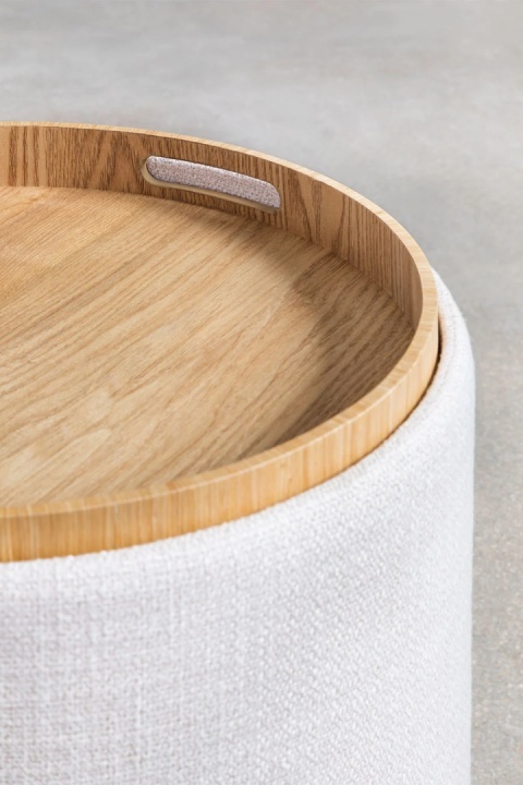 Okrągły tapicerowany puf Berkeleni z tacką i schowkiem jasnoszary Ø40 cm