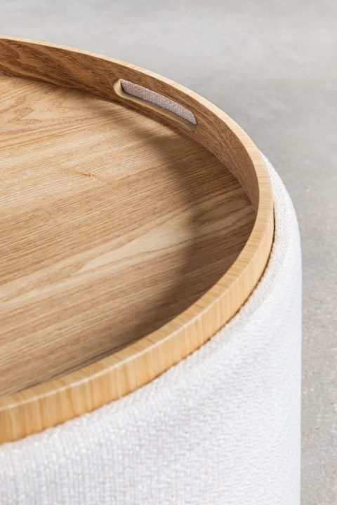 Okrągły tapicerowany puf Berkeleni z tacką i schowkiem jasnoszary Ø55 cm