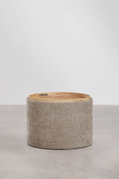 Okrągły tapicerowany puf Berkeleni z tacką i schowkiem ciemnoszary Ø55 cm