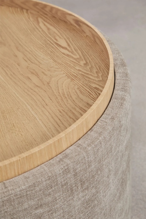 Okrągły tapicerowany puf Berkeleni z tacką i schowkiem ciemnoszary Ø55 cm