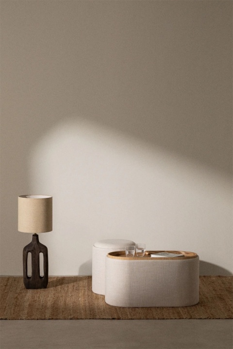 Owalny lniany stolik kawowy z tacą i schowkiem Berkeleni