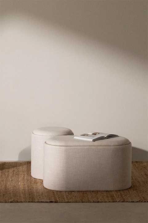 Owalny lniany stolik kawowy z tacą i schowkiem Berkeleni