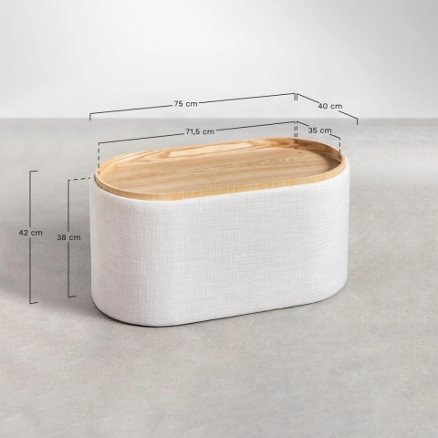 Owalny lniany stolik kawowy z tacą i schowkiem Berkeleni